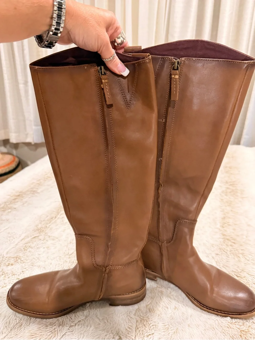 Franco Sarto Brown Leather Knee High Riding Boots Women’s 7.5 M